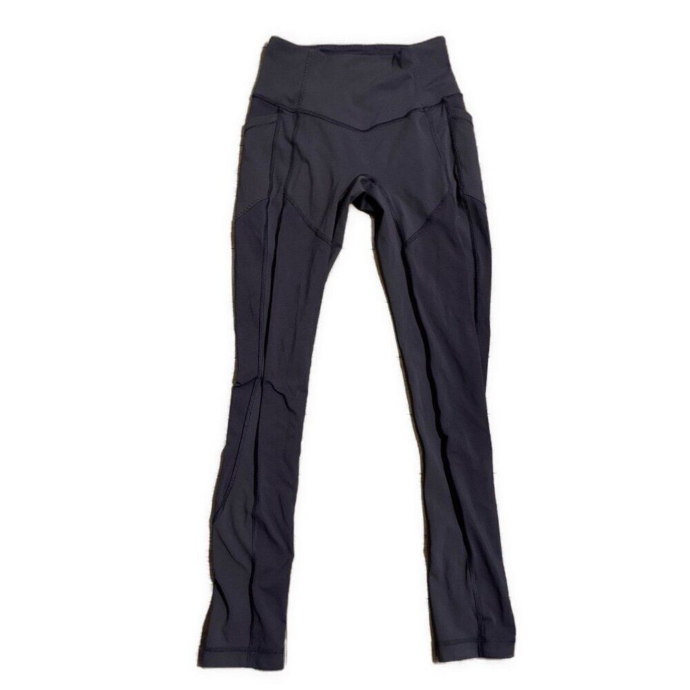 Womens Solid Deep Dark Purple Blue Mid Rise Athletic Workout Leggings 4 Small